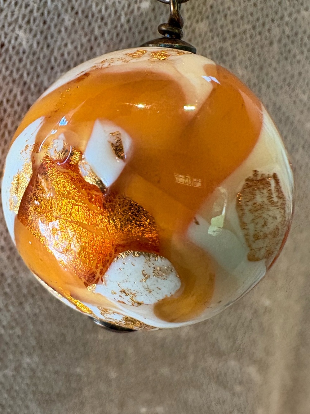 RARE VENETIAURUM Murano Glass Gum ball Pendant Made w/24k Made in Italy